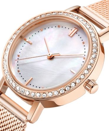 Fashion Minimalist Luxury Watch Simple Diamond Shell 30MM Case Gold Watch Stainless Steel Mesh Band